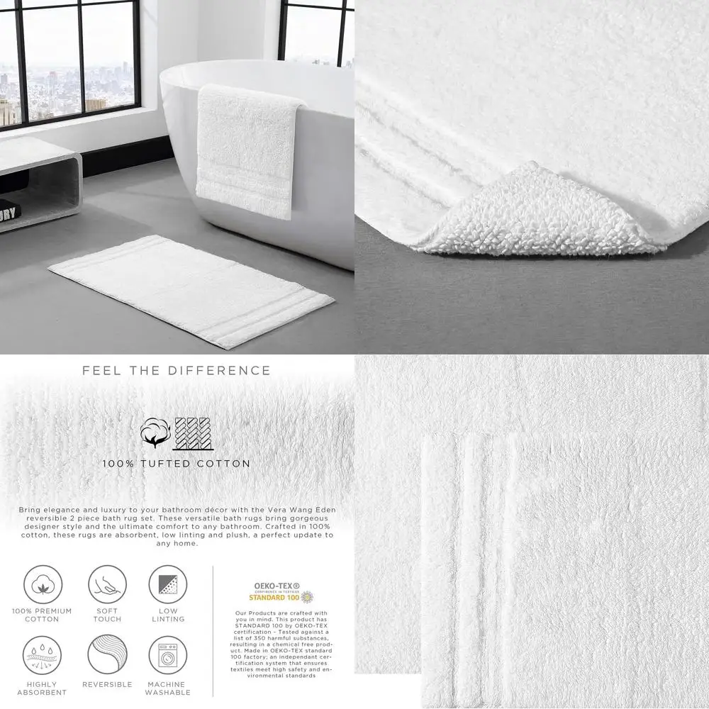 

Elegant Cotton Bath Mats - 2-Piece White Luxury Bathroom Set