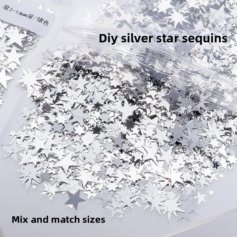 Ins Style Silver Star Sequins Decorative Accessories High Value Card Packaging Filler for DIY Projects