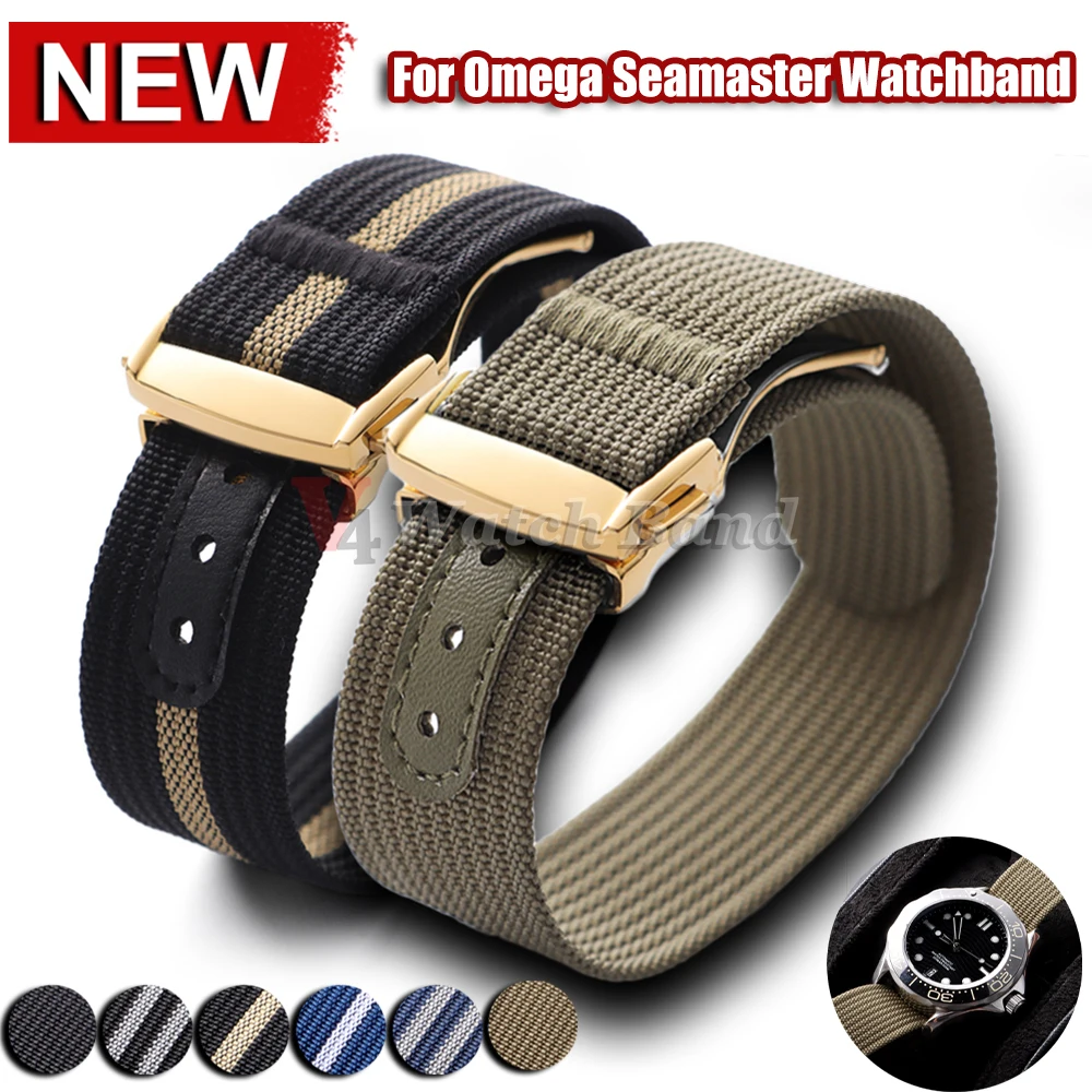 

Золотой, черный ремешок для часов с пряжкой для Seiko, тканевый браслет, ремень на запястье для Omega 20 мм, мужской армейский спортивный дышащий плетеный нейлоновый ремешок