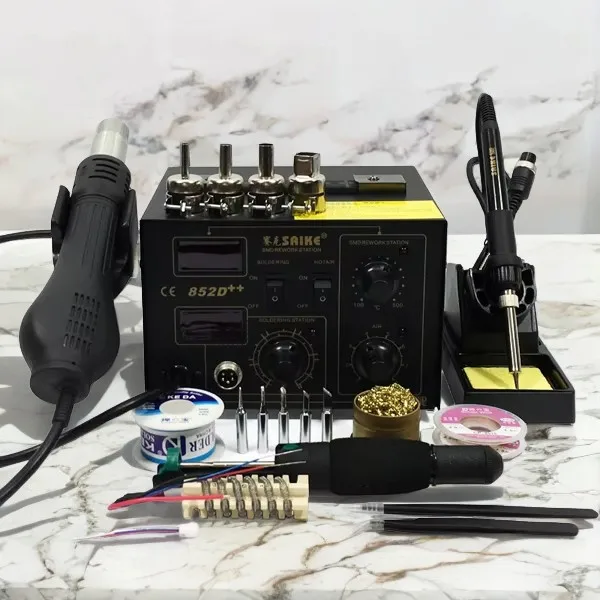 

High Quality Original SAIKE 852D++ 2in1 SMD Rework Station Soldering Iron Hot Air Rework Station Hot Air Gun Soldering Station