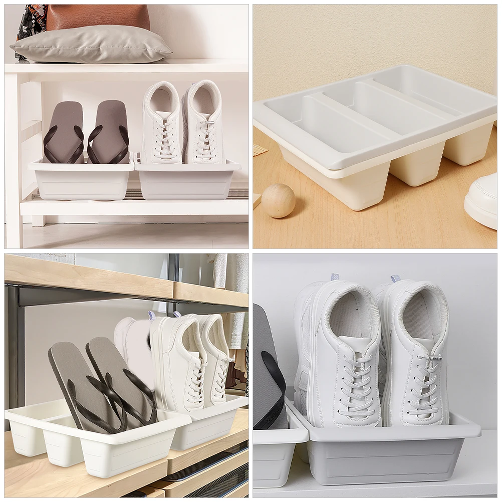 

2pcs Vertical Rack Storage Holder Plastic Shelves Multi-grid Shoes Tray Space-efficient Shoe Holders Shoe Storage Cases Smooth