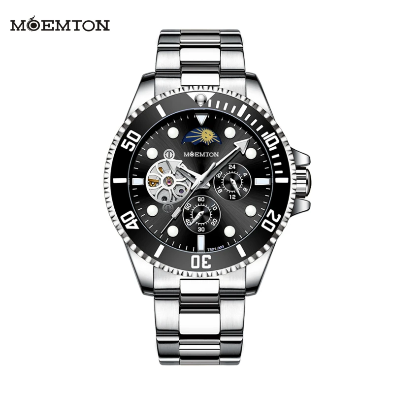 

MOEMTON Men's mechanical watch hollow dial 3bar waterproof luxury fashion watch M143.BSSA02