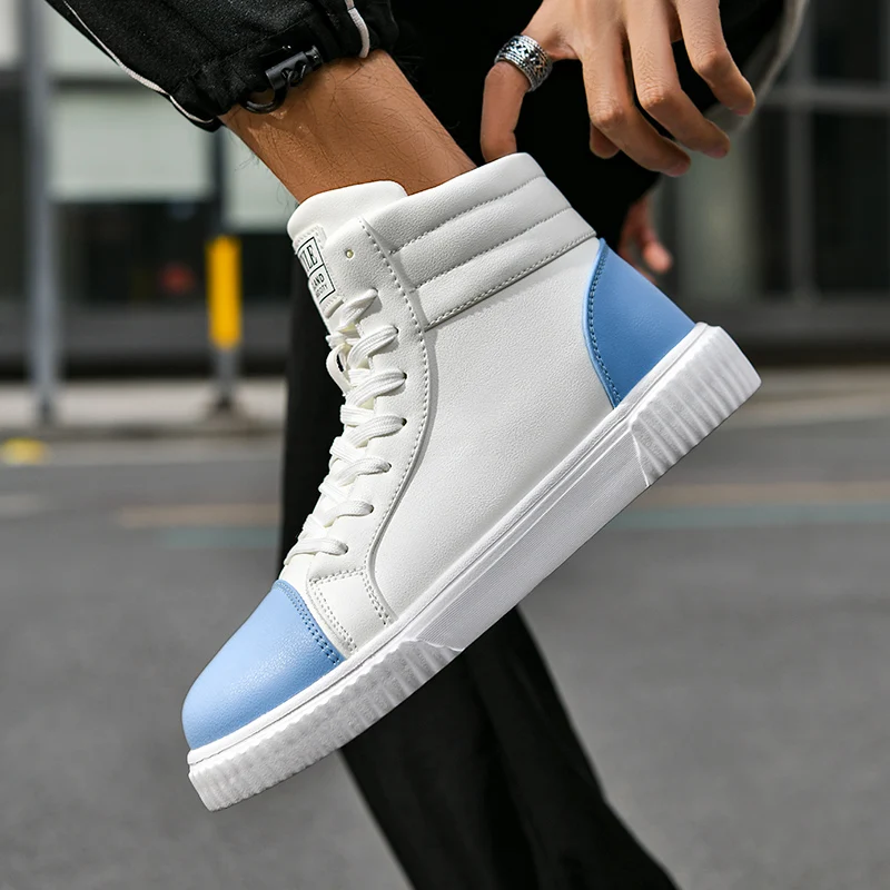 

High top new autumn and winter lovers casual sports lace-up light shoes for men and women walking small white shoes