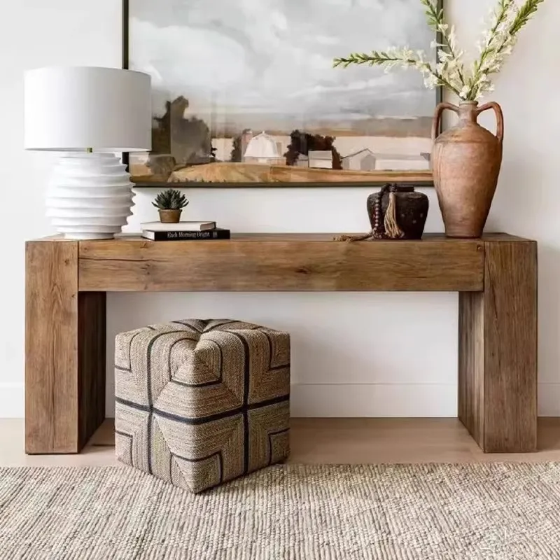 

Designer log entrance table American retro old solid wood entrance table B & B sofa back display table