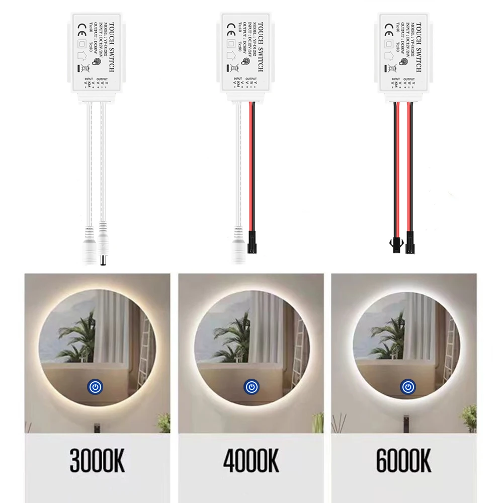12V 5A Badezimmerspiegel LED-Dimmerschalter kapazitiver CCT verstellbarer Berührungssensor für Spiegellichter Hintergrundbeleuchtung Dekoration