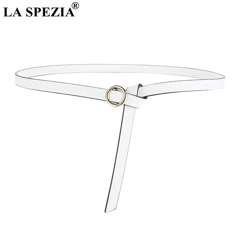 LA SPEZIA White Women Belt Thin Self Tie Waist Belt Double Sided Reversible Genuine Leather Second Layer Cow Leather Ladies Belt