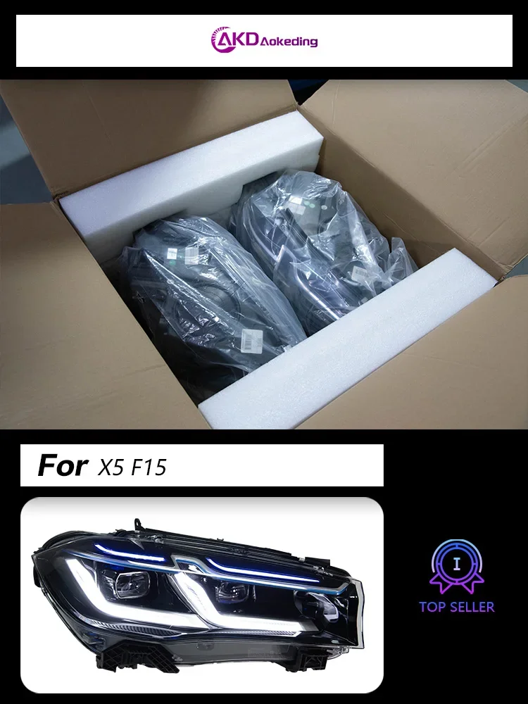 For BMW X5 headlight assembly F15 upgrade LED bifocal lens blue eyebrow modification four near and two far daytime running light