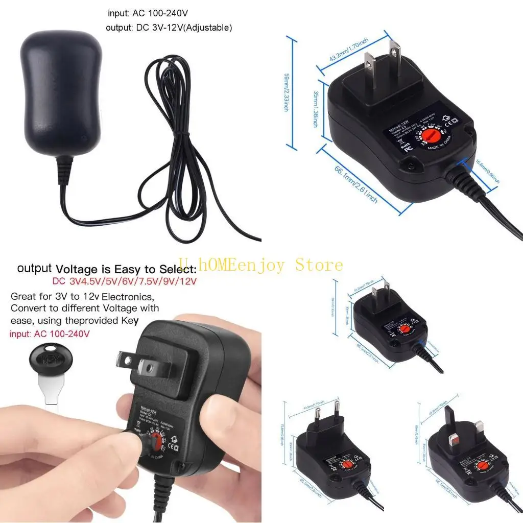 

B0KF Adjustable Power Supply Adapter AA 3A Battery Eliminators Replace 2-8pcs 1.5V Battery for LED Light Decoration