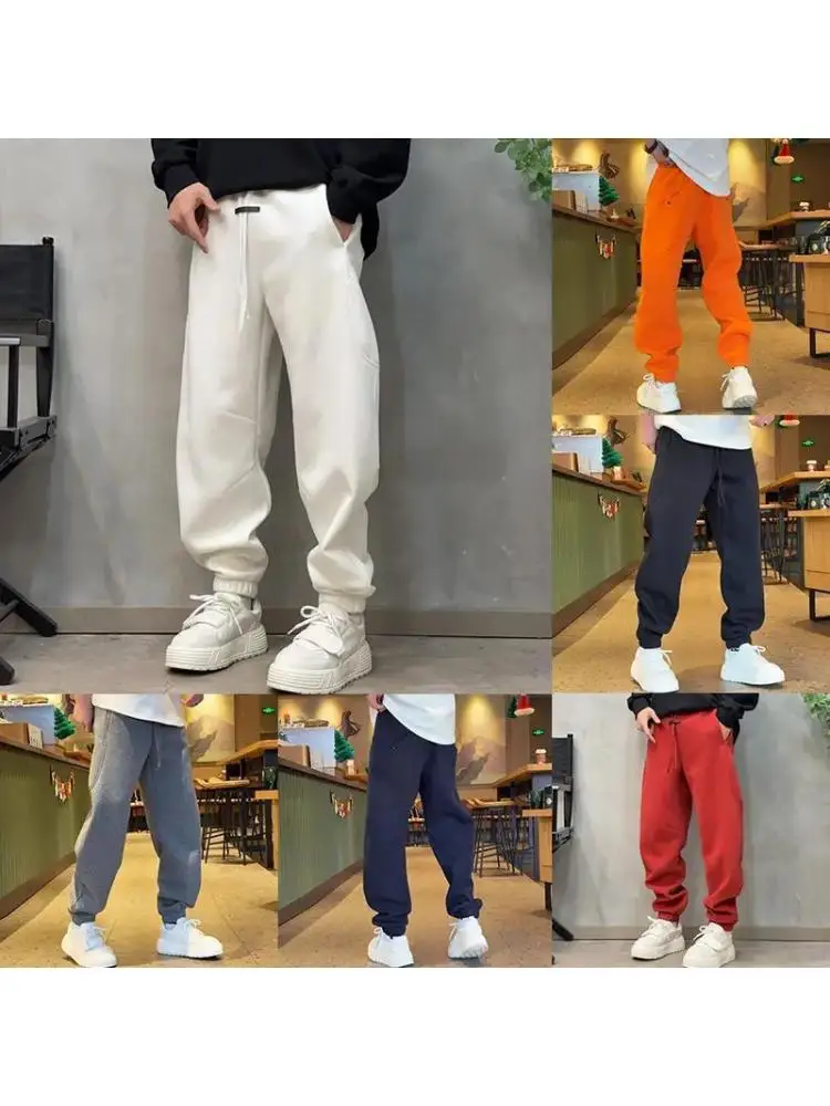 

Повседневные спортивные брюки на флисовой подкладке, мужские свободные брюки прямого кроя, удобные, универсальные, стильные зимние модные уличные брюки