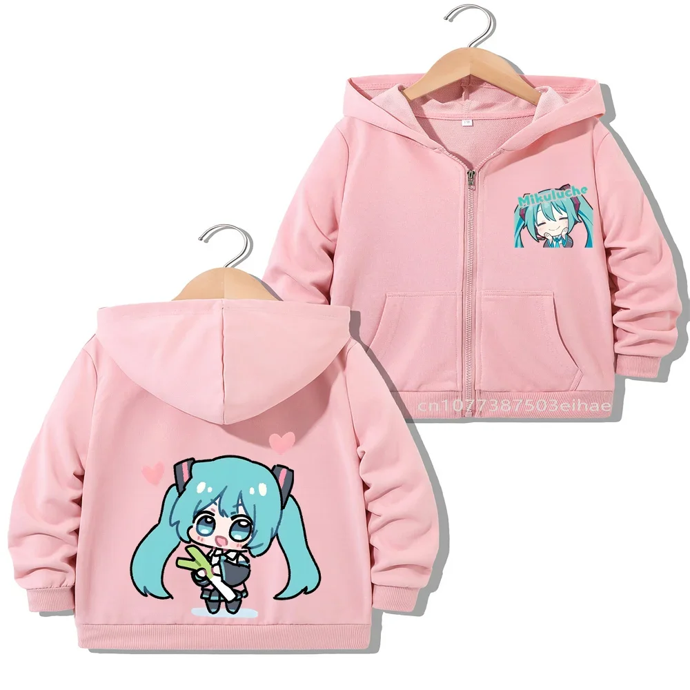 Hatsune Miku Print Girls Coats Kids Zipper Outerwear Children Spring Autumn Overcoat Cute Anime Figure Pattern Clothing Tops