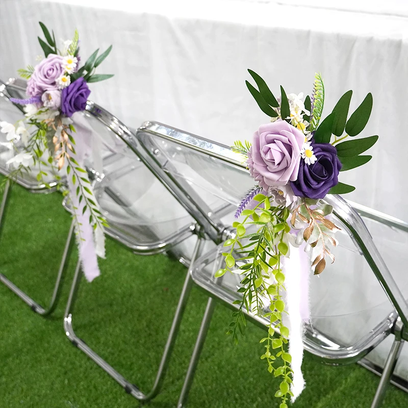 New Design Outdoor Wedding Chair Back Flower Banquet Decoration Artificial Flower