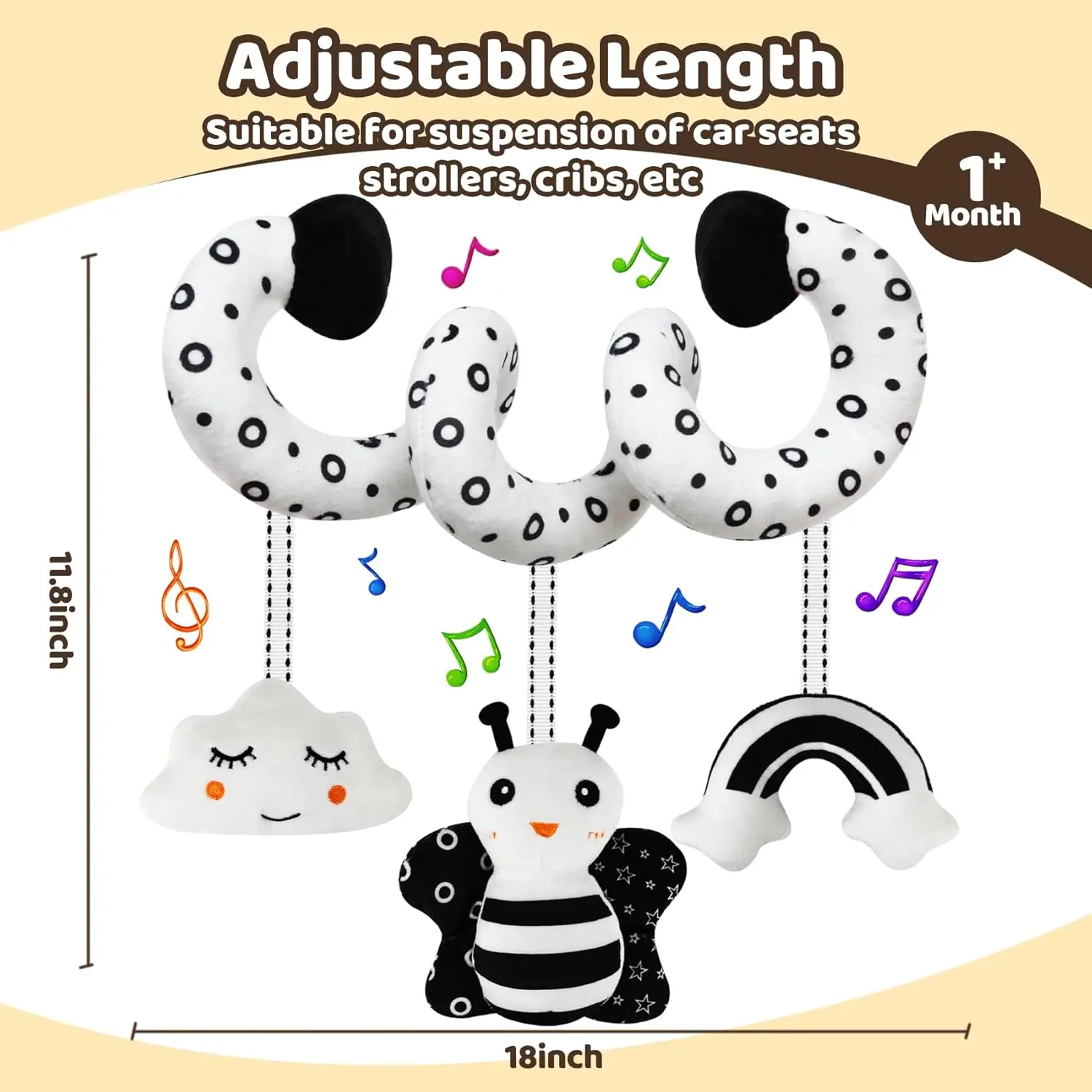 Juguetes para bebés con sonajero y Peep, asiento de coche sensorial de alto contraste y cochecito, juguete para cuna colgante en espiral para bebés de 0 a 6 meses