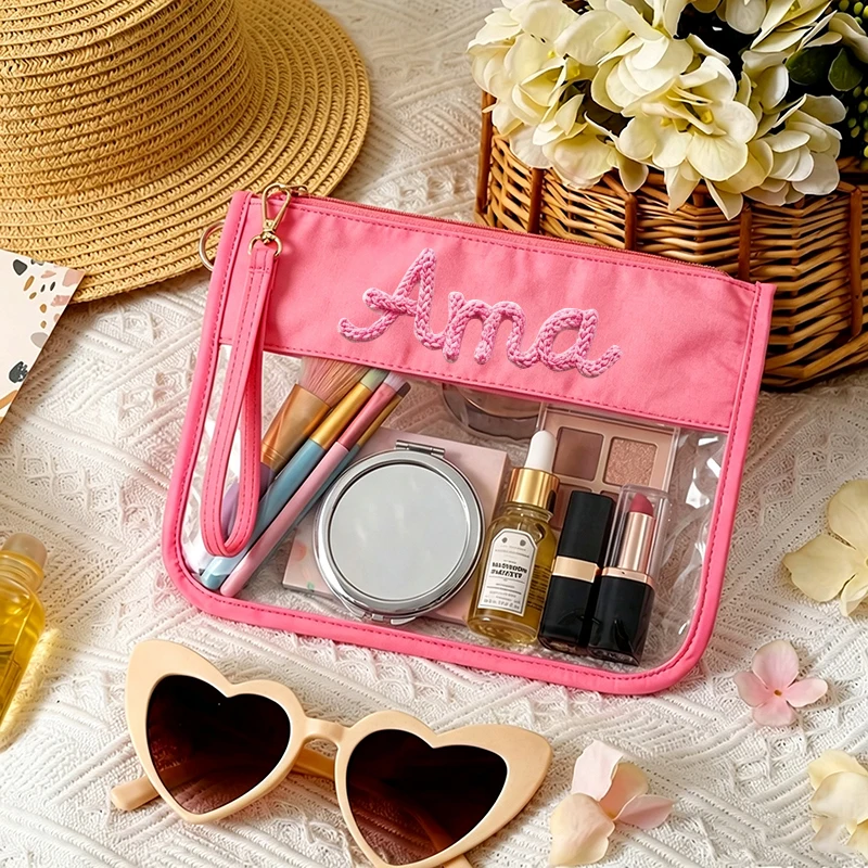 Personalized Embroidery Customization Pvc Waterproof Beach Bag Clear Pouch Summer Gift Toiletry Bag Vinyl Pouch Clear Makeup Bag