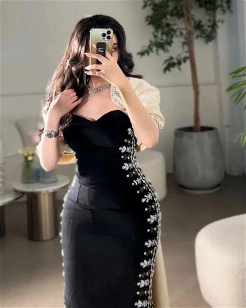 Customized Jersey Rhinestone Celebrity Sheath Square Neck Bespoke Occasion Gown Midi Dresses Chinese Style Casual Simple Retro F