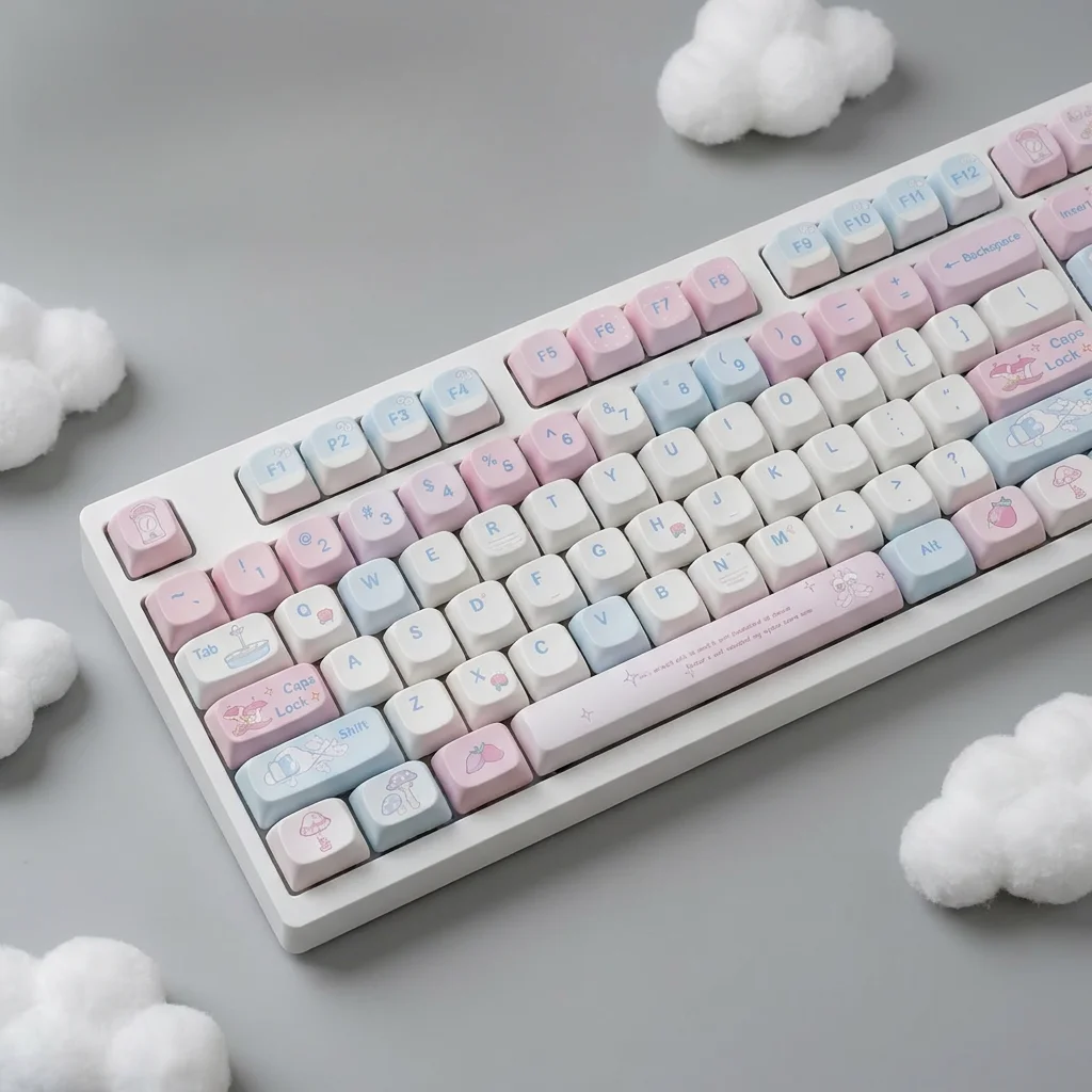 MOA/ Cherry Profile Cute Rabbit Doll Printed Keycaps Pink Blue PBT Material 129 Keys For Mechanical Keyboard