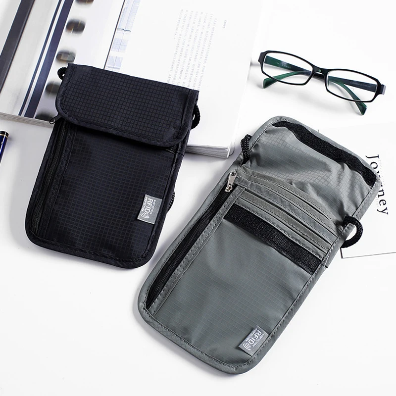 Waterproof RFID Nylon Storage Bag Travel Document Card Passport Bag Neck Wallet Money Document Card Passport Pouch