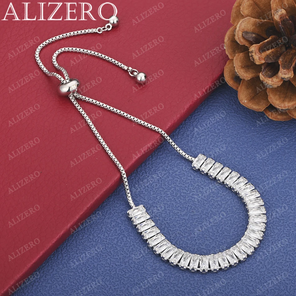 

ALIZERO New 925 Sterling Silver Cubic Zirconia Tennis Bracelets with Push-Pull Adjustable Bracelet For Women Fashion Jewelry