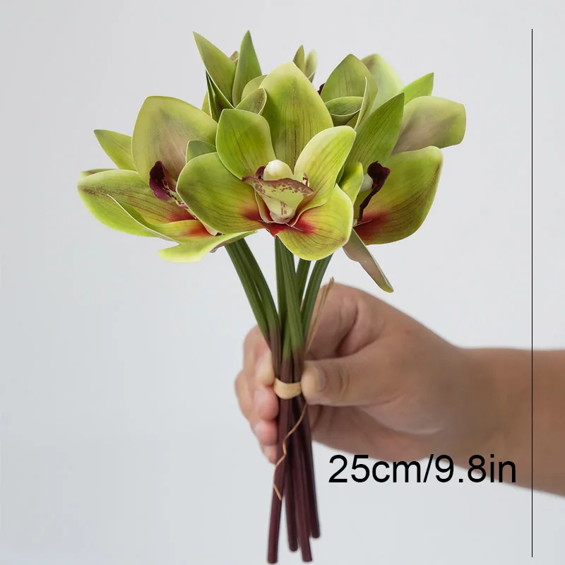 1 باقة مقلدة مكونة من 6 زهور الأوركيد لتزيين الزفاف، وترتيب الزهور، وديكور المكتب، وديكور المنزل #3