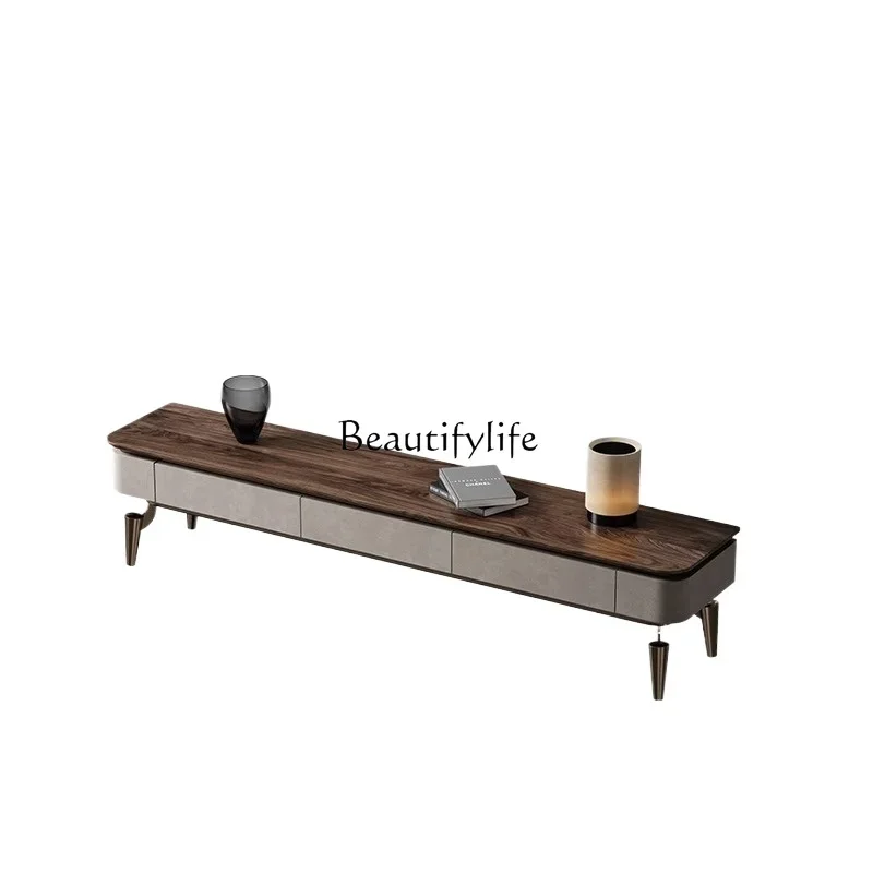 

Light luxury North American black walnut TV cabinet high-end villa minimalist Italian living room floor cabinet