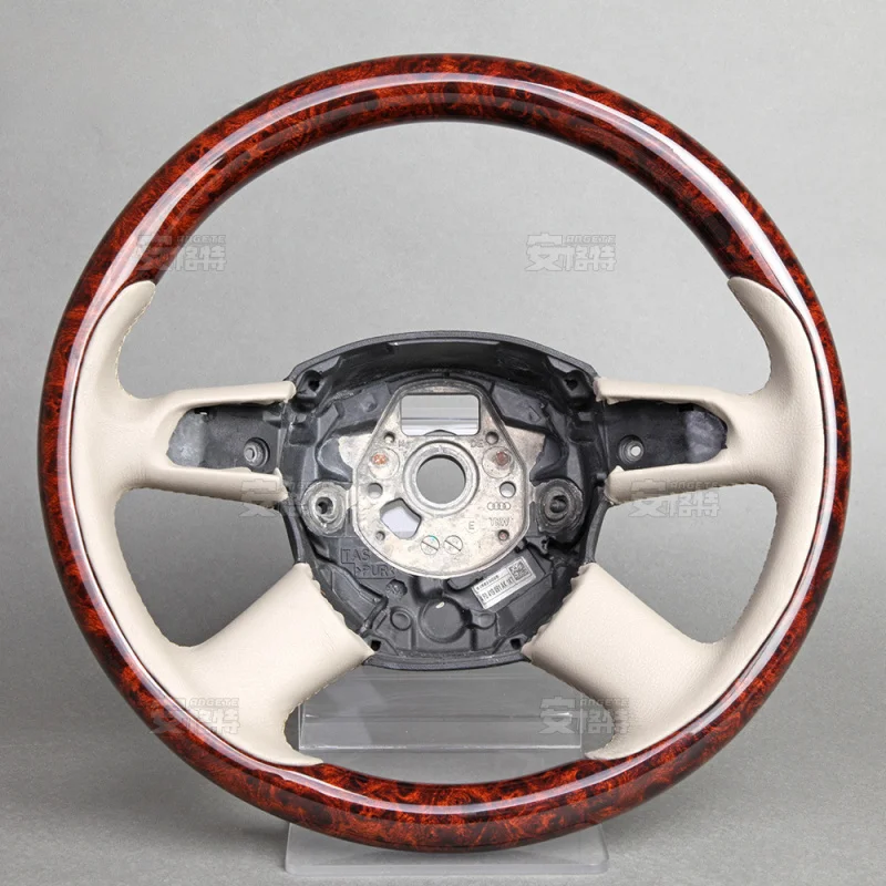 For Audi A3/A4/A5/A6 Old Model Retro Flat Leather Solid Wood Mahogany Steering Wheel (Modified Part)