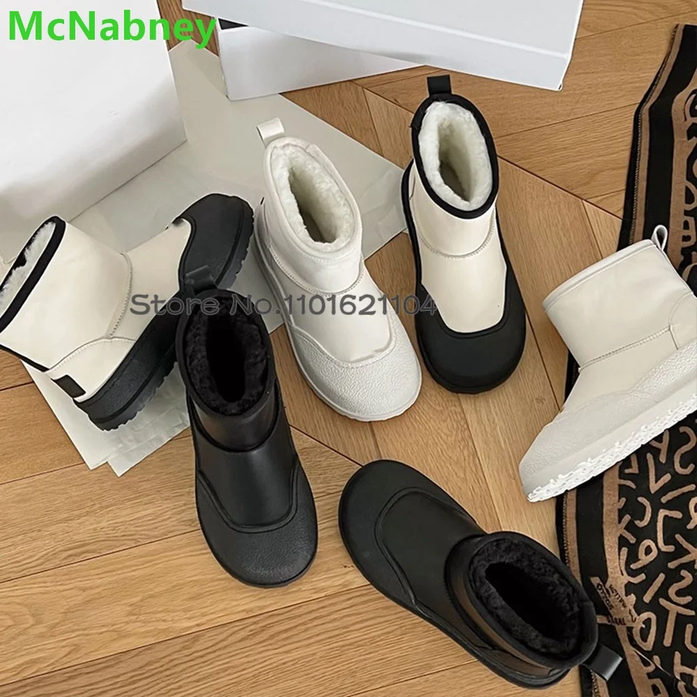 Round Toe Flat With Snow Boots For Female Women 2024 Winter New Slip-on Mixed Colors Warm Anti Slip And Waterproof Fashion Shoes