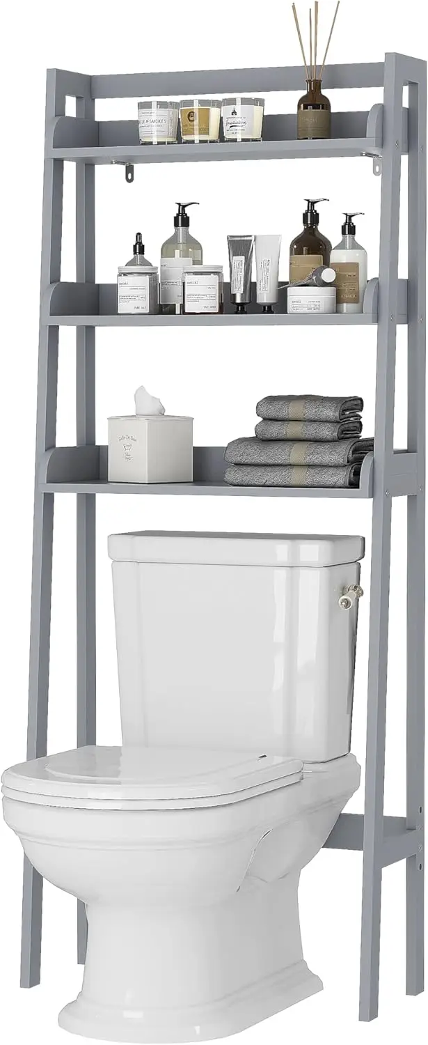 

3-Tier Over Toilet Storage Shelf Rack, Bathroom Organizer with Gray Finish for Space-Saving