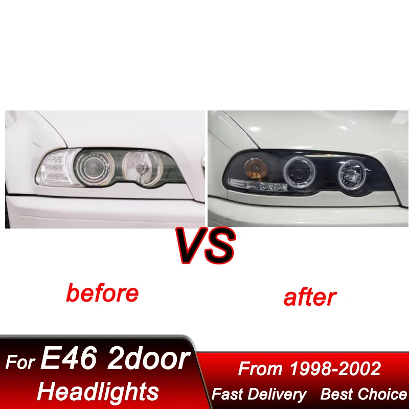 Hot Car Headlights For BMW 3 series M3 E46 2 doors 98-02 EMARK LED DRL Headlamp Assembly Upgrade Projector Lens Accessories Kit