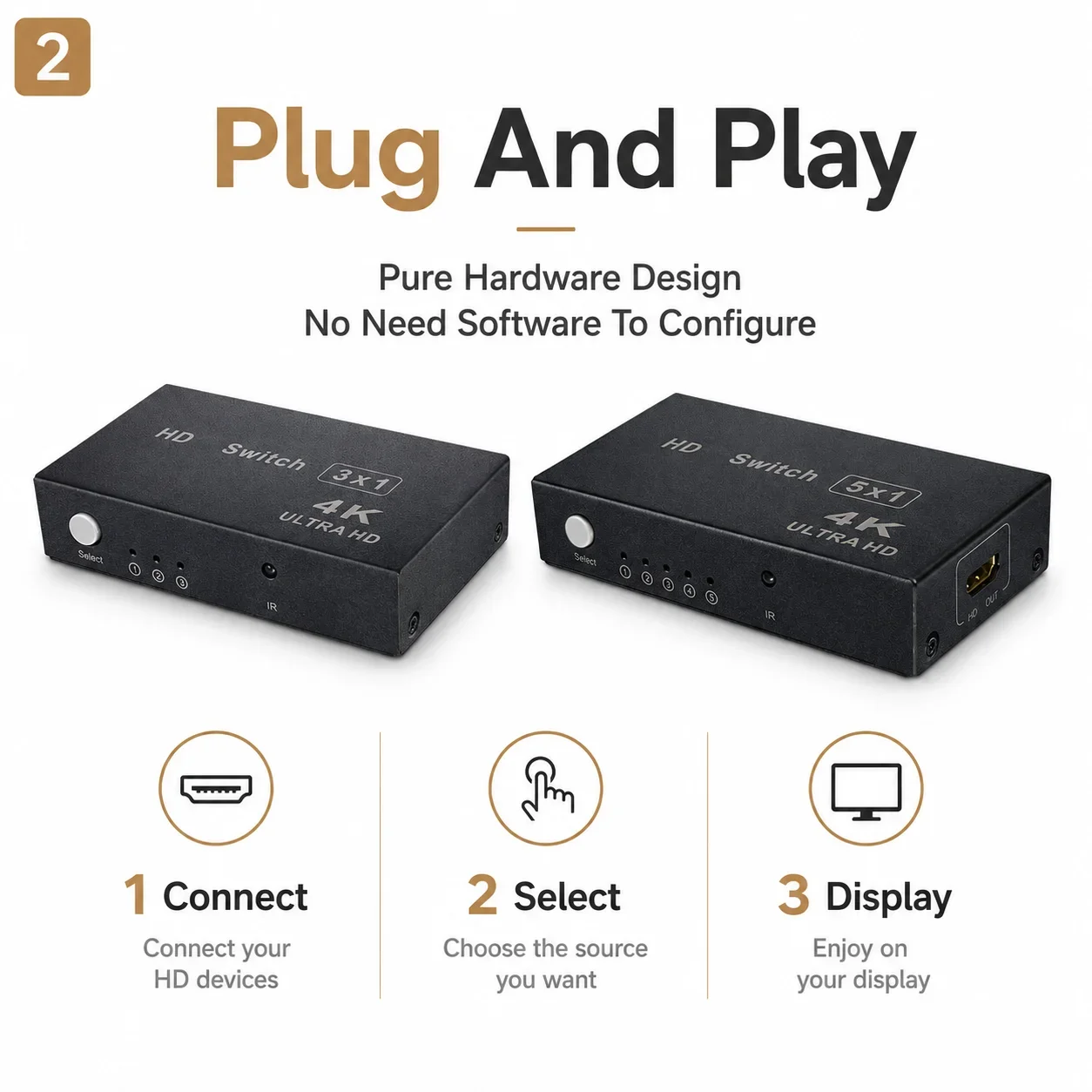 H5S1 H3S1 Mini 4K Ultra HD Signal Switcher Signal Adapter 3 Input 1 Output  Images Arbitrary Switching for LCD TV Projector