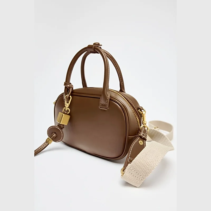

MINI TOPSTITCHED BAG, Wide Strap Women's Vintage Crossbody Bag, Ladies Luxury Design Handbags, Solid Color Small Shoulder Bag