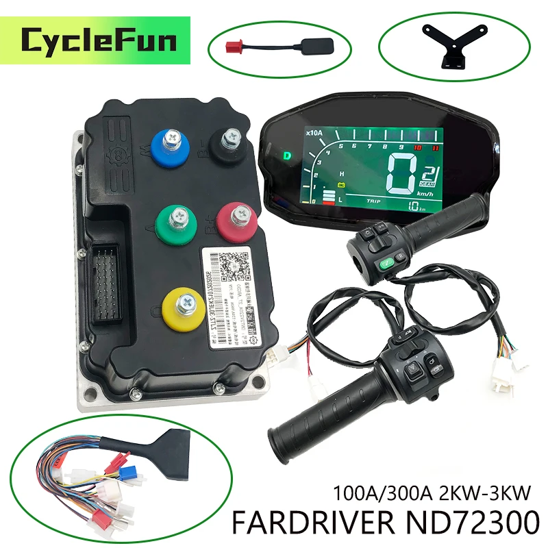 

FarDriver 2KW-3KW ND72300 100A Sine Wave Controller With DKD Display T08 Throttle For Electric Motorcycles Scooter Accessories