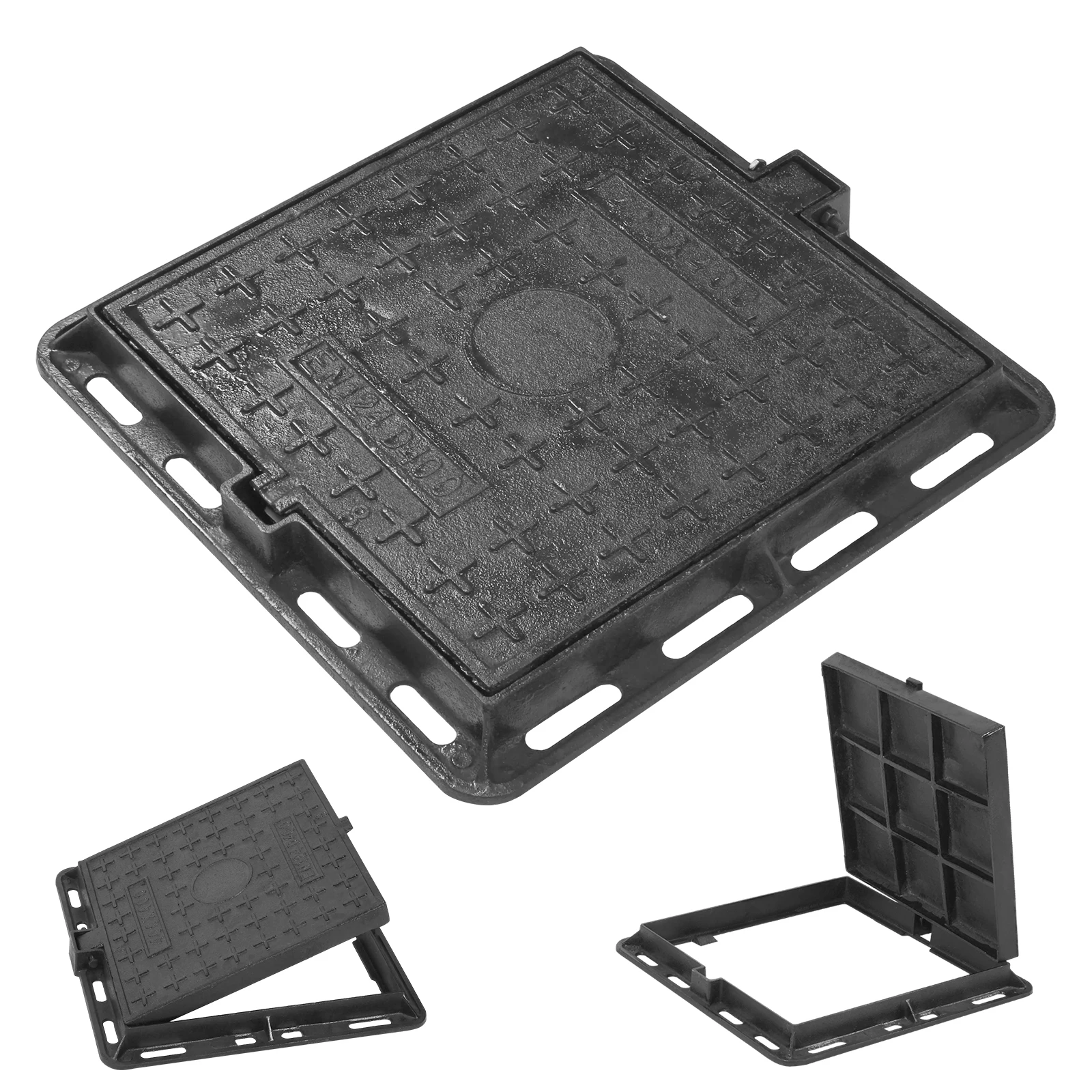 

Чугунная крышка люка и рама с врезным основанием для канализационных колодцев, нескользящая конструкция для канализации, двора, бетонного подвала, патио