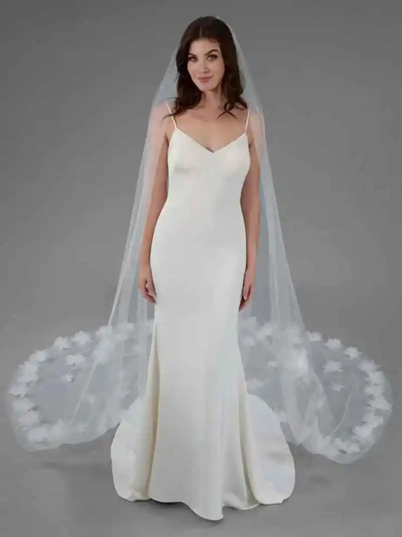 أنيقة الزفاف الحجاب الزفاف 3D الزهور طبقة واحدة الحجاب 3M طويل كاتدرائية العروس اكسسوارات الزفاف حسب الطلب