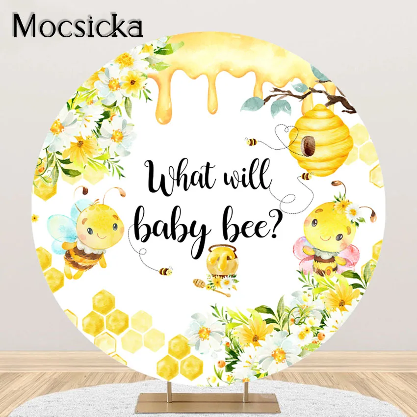 Mocsicka Honeycomb Bee Gender Reveal Backdrop Bee-Day What Will Baby Bee Party Decorations Round Circle Cover Photoshoot