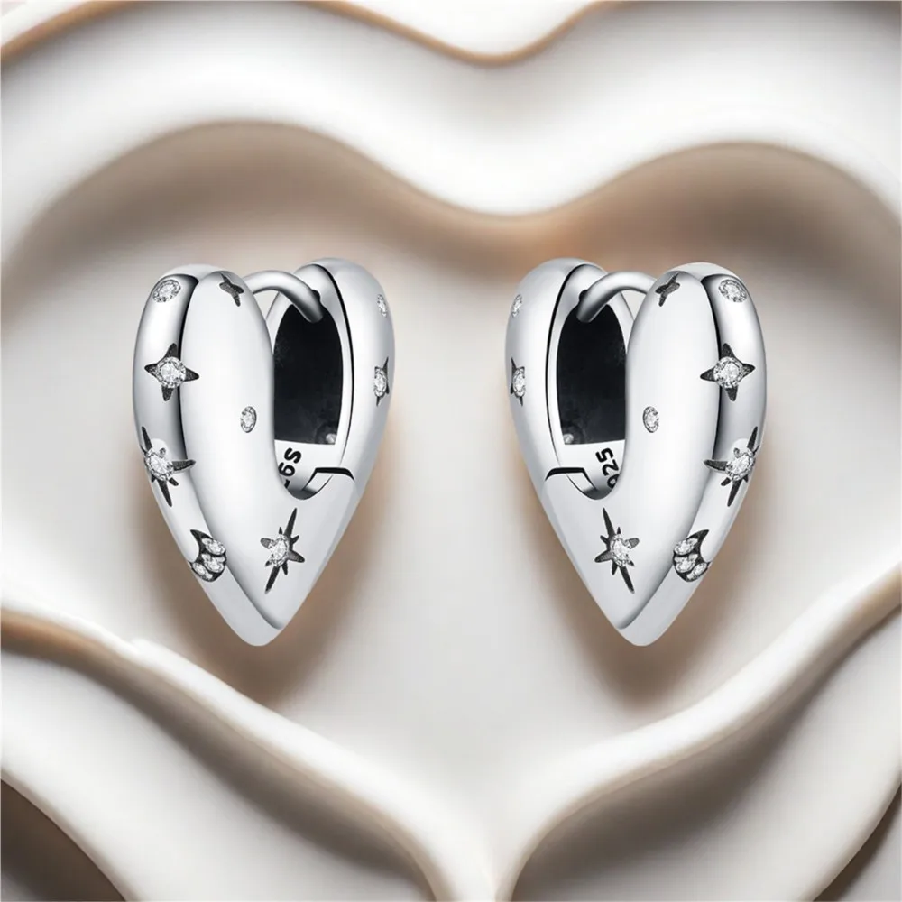 

925 Sterling Silver Star Moon Heart Shape Earrings Jewelry Versatile Hoop Earrings For Women Jewelry Fine Birthday Party Gifts
