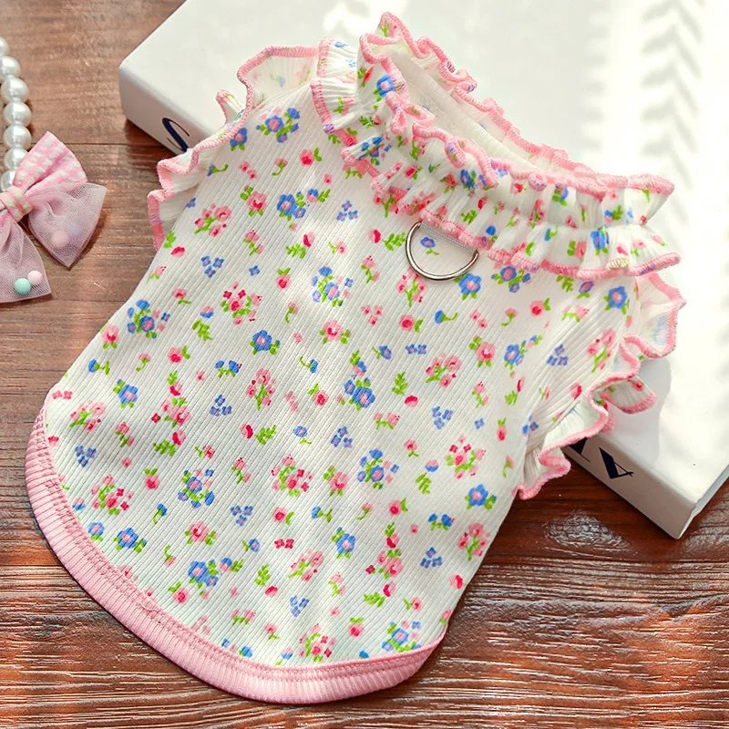 

Spring Summer Floral Dog Clothes Yorkshire Rolled Up Vest Small and Medium Dogs Breathable Pullover Pet Sun Protection T-Shirt