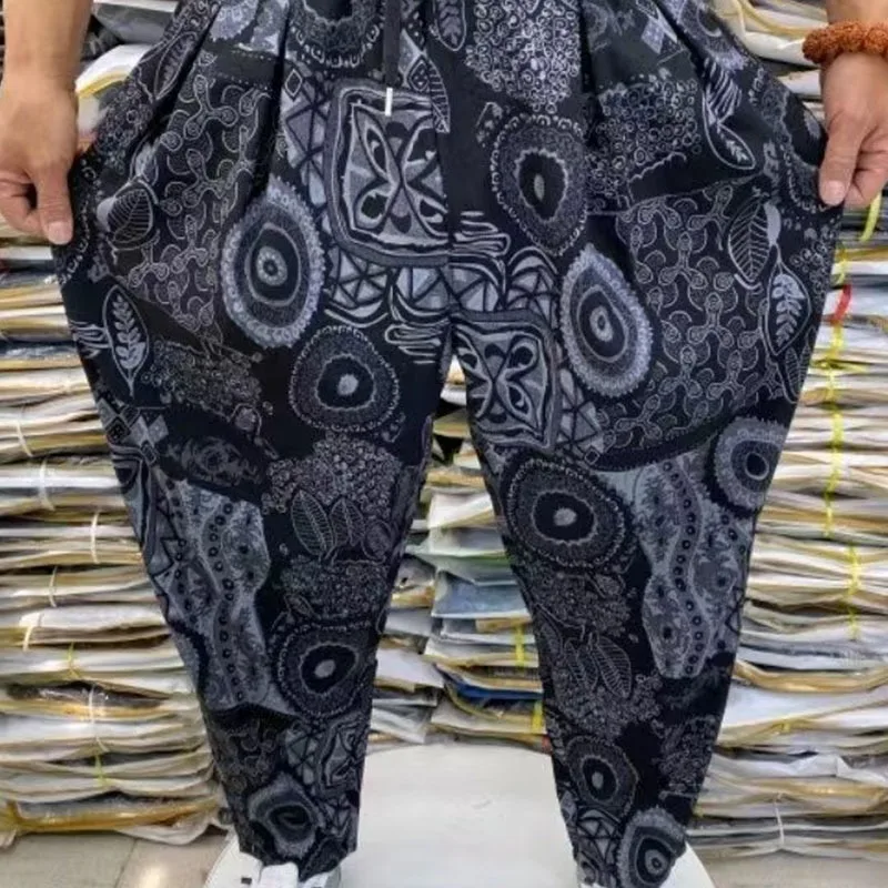 Elegant Fashion Harajuku Slim Fit Male Clothes Loose Sport All Match Casual Pants Printed Pockets Thin Style Wide Leg Trousers