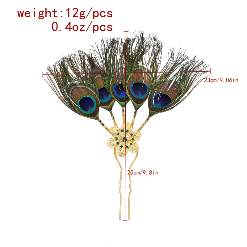 Peacock Feathers Women Hairpin Alloy Flower Rhinestones Exaggerated Charms Hair Jewelry Statement Indian Headband Female