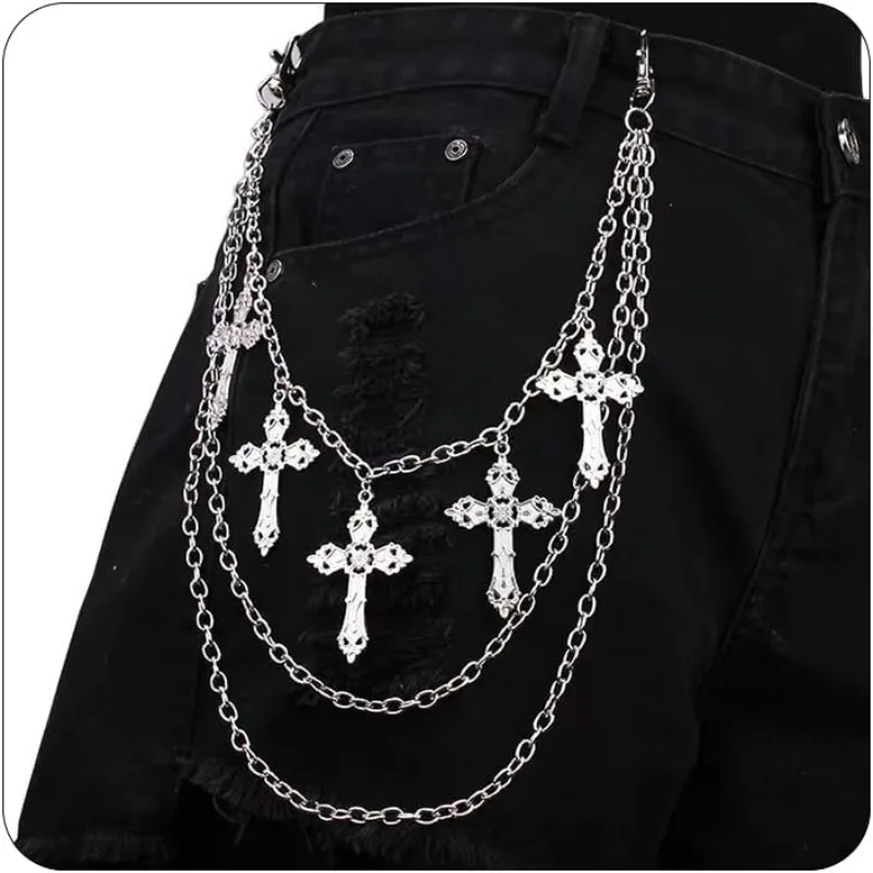 

Punk Pants Chain Hip Hop Cross Rivet Charm Layered Jeans Wallet Rock Chains for Women Men Halloween Jewelry Clothing Accessories
