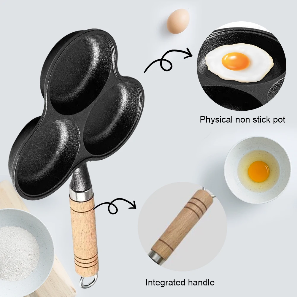 3-Cup Cast Iron Egg Frying Pan Non Stick Pancake Pan with Handle Crepe Pan Fried Egg Pan for Breakfast Fried Egg Pancakes Steaks