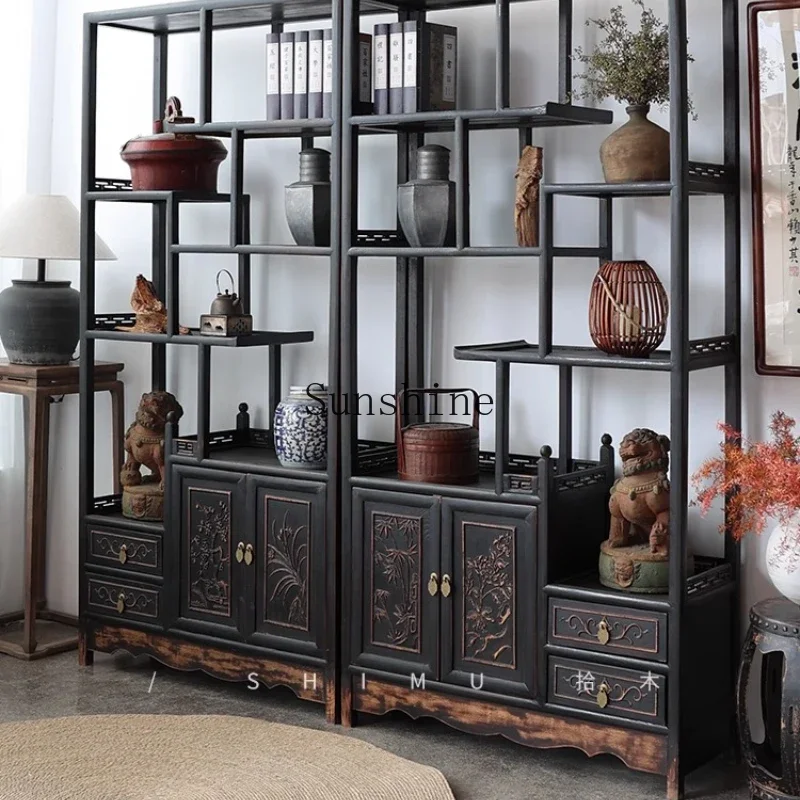 Duobao Pavilion Solid Wood Chinese Antique Tea Display Cabinet Living Room Partition Storage Ming and Qing Classical  FT
