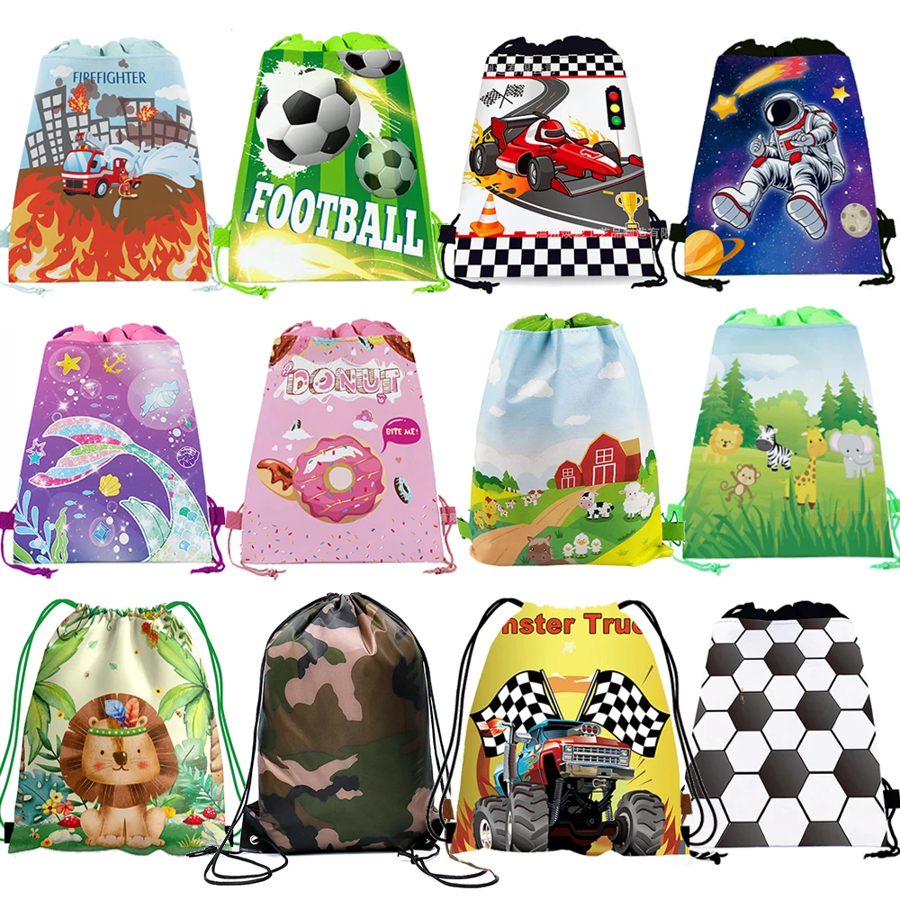 Sac à cordon non tissé, 1 pièce, sac cadeau pour fête d'anniversaire, sac de rangement à bandoulière pour garçons et filles, plusieurs thèmes de fêtes au choix