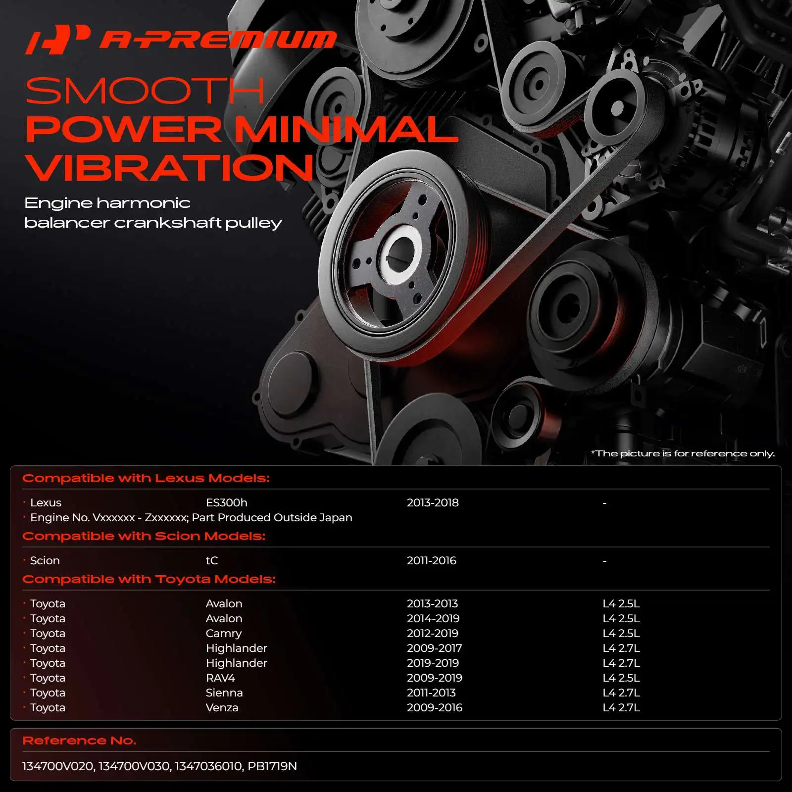 A-Premium Harmonic Balancer for Toyota Camry 2012-2019 RAV4 2009-2019 Highlander 2009-2017 Sienna 2011-2013 Avalon Lexus ES300h