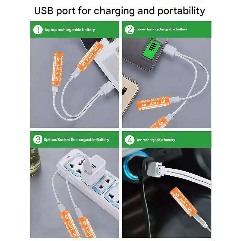 Fast Charging 1.5V 2100mWh AA Rechargeable Battery USB Type-C Rechargeable Li-ion Battery for Remote Control Electric Toys Mouse