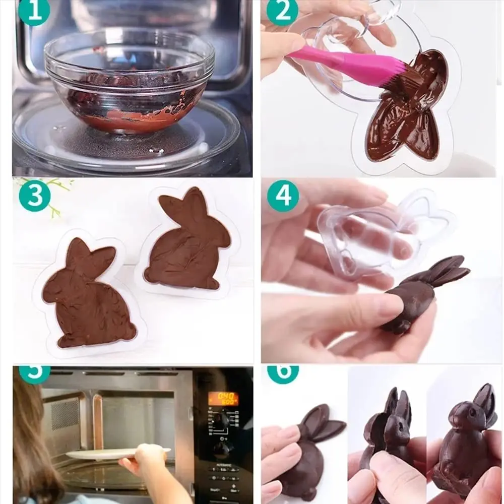 2Pcs/set 3D Rabbit Chocolate Mold Easter Bunny Shape Polycarbonate Chocolate Bonbons Candy Confectionery Baking Pastry Tools