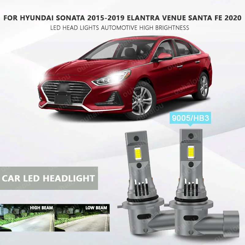 

2PCS CANbus For Hyundai Sonata 2015-2019 For Elantra Venue Santa Fe 2020 LED Headlights 9005 HB3 High Low Beam BulbS 20000LM