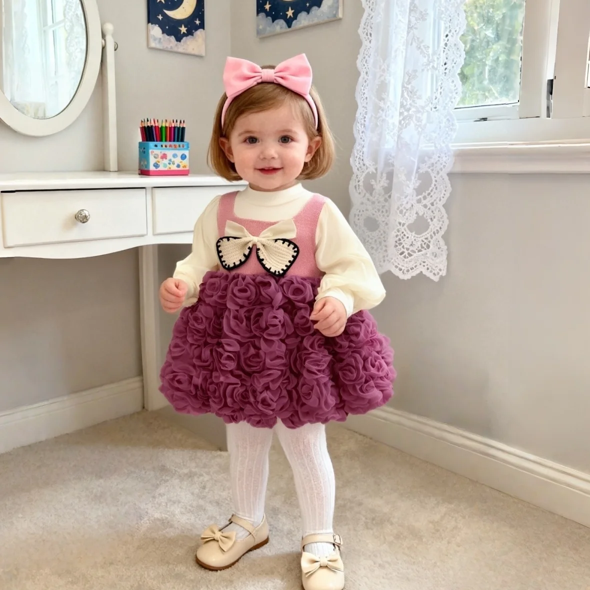 

Новое осенне-зимнее платье для маленьких девочек, милое платье принцессы с цветочным узором, праздничное платье для маленьких девочек, детская одежда от 9 месяцев до 4 лет