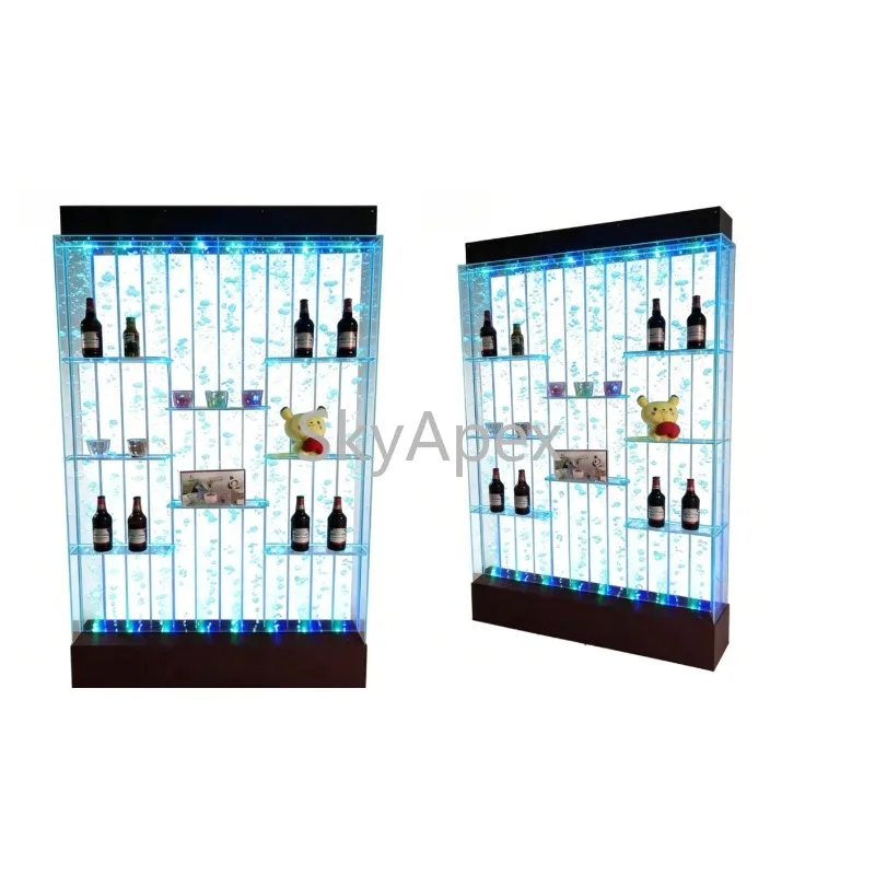 Acrylic Water Curtain Screen Partition Wall - Light-up Silent Bubble Water Feature for Porch Guest Restaurant Wine Cabinet Decor