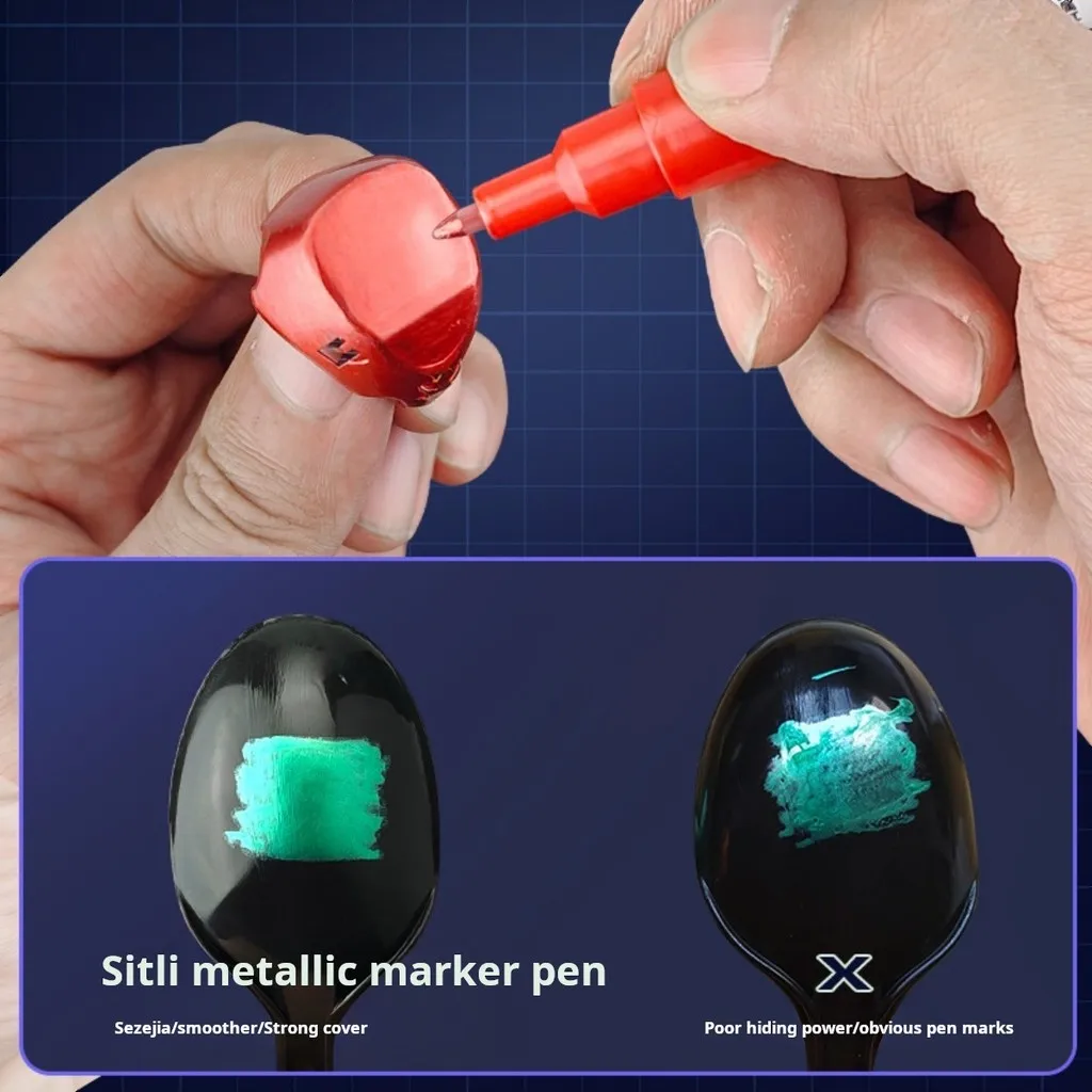 7pcs Stedi Metallic Marker Pen Kit Tip Head Nylon for Gundam Gunpla Mecha Model Coloring Tools with Erase Pen Hobby DIY Tools