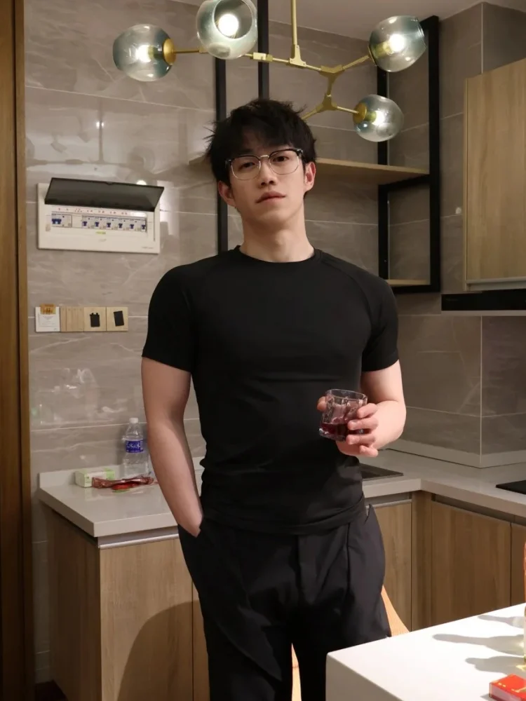 

Bla Heavyweight Muscle ow ort Sve Men's Summer Sports Fitn Pure Cotton Elastic T-irt Cleanfit oulder f Sve