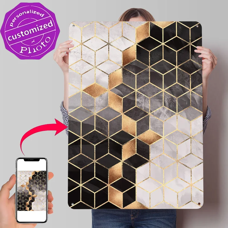 Smoky Cubes 3D Texture Metal Poster Customized Wall Art Tin Sign Gift for Mancave Article Decoration Gaming Wand Deko Decor Room